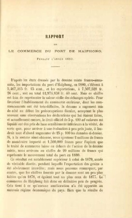 Rapport sur le commerce du port de Haiphong, pendant l'annee 1880