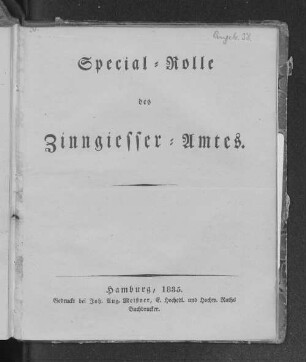 Special-Rolle des Zinngiesser-Amtes