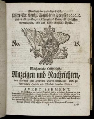 No. 15. Montags, den 12ten April 1762.
