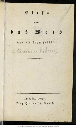 Elisa oder das Weib wie es seyn sollte