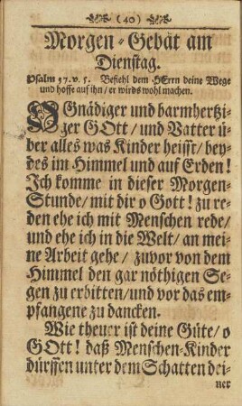 Morgen-Gebät am Dienstag
