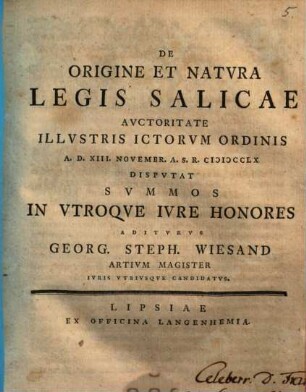 De origine et natura Legis Salicae