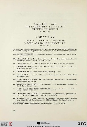 Porzellan Figuren/Gruppen/Geschirre, Nachlass Bandli-Hamburg (Nr. 428-502)