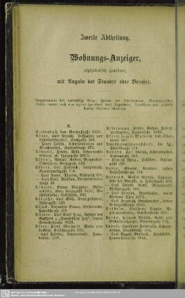 Einwohnerverzeichnis : Wohnungs-Anzeiger, alphabetisch geordnet, mit Angabe des Standen oder Berufes