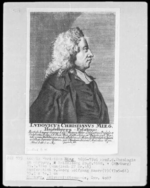 Ludwig Christian Mieg (1668-1740), 1696-1706 Professor der Theologie in Marburg
