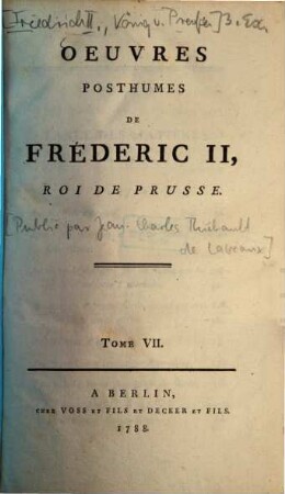 Oeuvres Posthumes De Fréderic II., Roi De Prusse, 7. Poesies