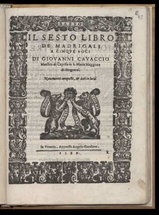 Giovanni Cavaccio: Il sesto libro de madrigali a cinque voci. Basso
