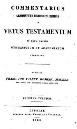 In: Commentarius Grammaticus Criticus In Vetus Testamentum ; Band 3