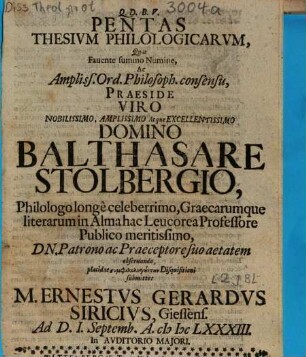 Pentas Thesivm Philologicarvm