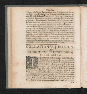 Collationes Iuridicae, Ad Prooemium Institutionum Imperialium.