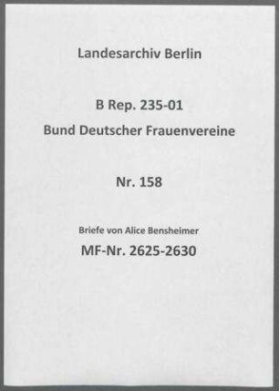 Briefe von Alice Bensheimer