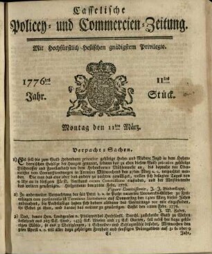 11tes Stueck, Montag den 11ten Maerz 1776