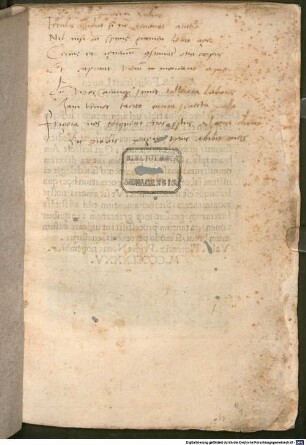 Silva cui titulus Ambra : mit Widmungsbrief an Laurentius Tornabonus, Florenz 4.11.1485