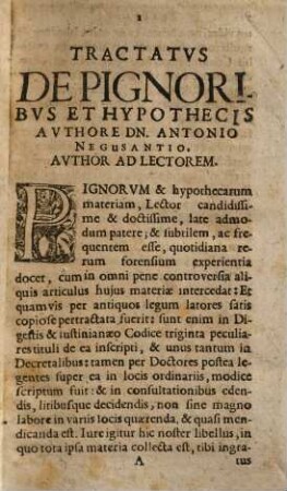 Tractatvs De Pignoribus Et Hypothecis D. Antonii Negvsantii