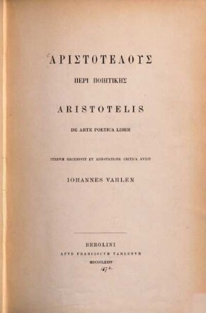 De arte poctica : Iterum recensuit et adnotatione critica auxit Johannes Vahlen