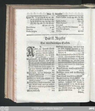 Das II. Register Der merckwürdigen Sachen.