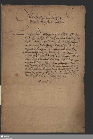 Bl. 4/7: Brief Kurfürst Augusts von Sachsen an den Schöffen Ludwig Kinast zu Dresden, dat. Annaburg, 23.07.1575.