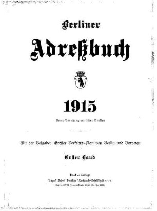 Berliner Adreßbuch 1915 Erster Band