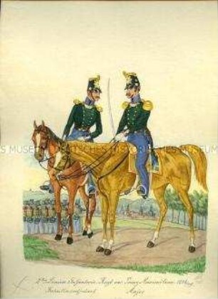 Uniformdarstellung, Bataillonsadutant und Major des 2. Linien-Infanterie-Regiments zu Pferd, Sachsen, 1848-1849.