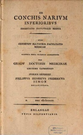 De conchis narium inferioribus diss. inaug. med.