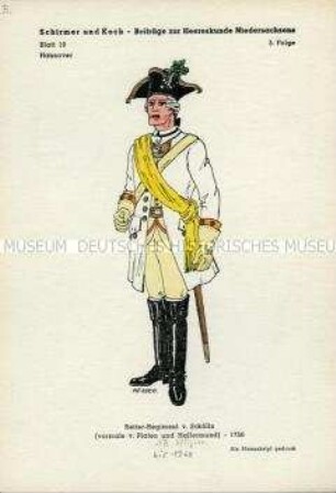 Uniformdarstellung, Offizier des Reiter-Regiments "von Sckölln", Kurfürstentum Hannover, 1756.