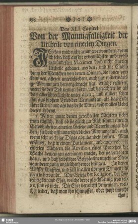 Das XLI. Capitel. Von der Mannigfaltigkeit der Urtheile von einerley Dingen