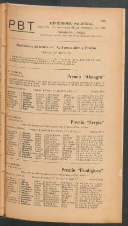 Hipódromo Nacional - Reunión del Domingo 24 de Febrero de 1907 - Programa oficial