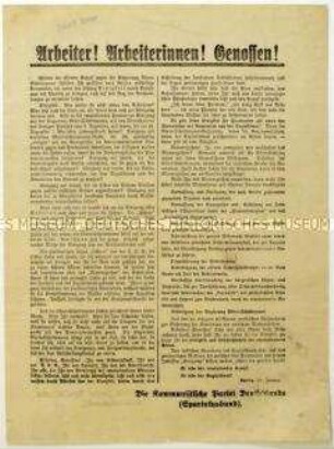 Aufruf der KPD vom 10. Januar 1919 zum Sturz der Reichsregierung im Zuge des Januaraufstandes in Berlin