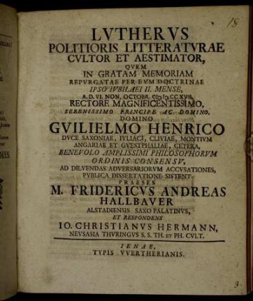 Lvthervs Politioris Litteratvrae Cvltor Et Aestimator