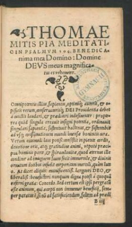 Thomae Mitis Pia Meditatio in Psalmum 104.