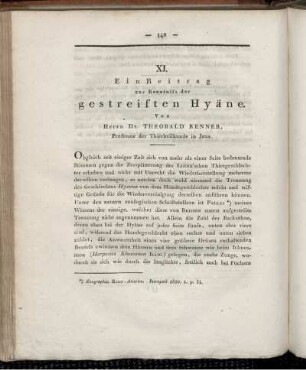 XI. Ein Beitrag zur Kenntniss der gestreiften Hyäne.