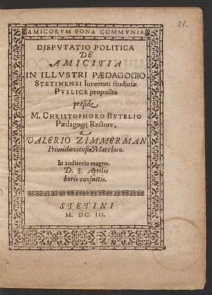 Disputatio Politica De Amicitia
