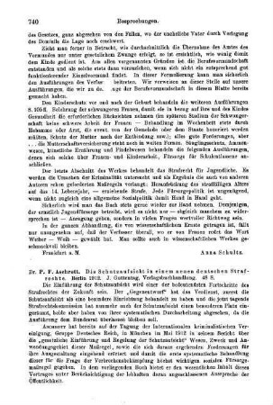 740-741, P. F. Aschrott. Die Schutzaufsicht in einem neuen deutschen Strafrechte. 1912