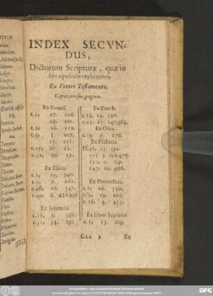 Index Secundus, Dictorum Scripturae, quae in hoc opusculo explicantur, Ex Veteri Testamento.