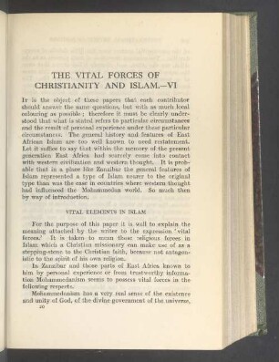 The vital forces of christianity and islam.—VI