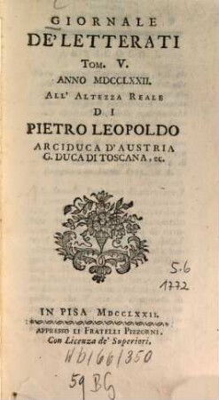 Giornale de'letterati. 5, 5. 1772
