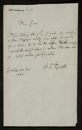 [Begleitbrief an Georg Christoph Lichtenberg]