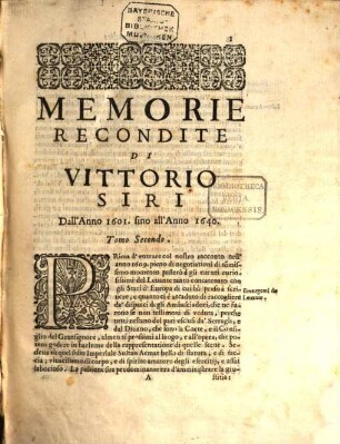 Memorie Recondite : Dall'Anno 1601. sino al 1640., 2