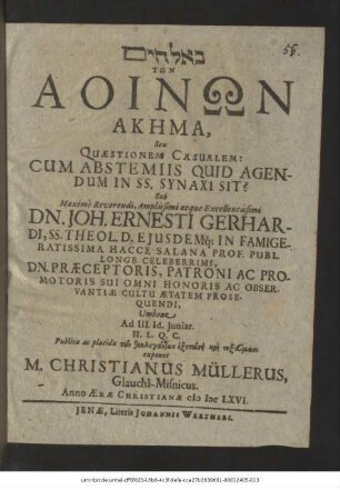 ... Tōn Aoinōn Akēma, Seu Quaestionem Casualem: Cum Abstemiis Quid Agendum In SS. Synaxi Sit?