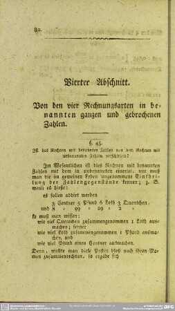 Vierter Abschnitt. Von den vier Rechnungsarten in benannten ganzen und gebrochenen Zahlen