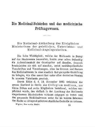 Die Medicinal-Behörden und das medicinische Prüfungswesen