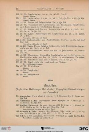 Ansichten (Kupferstiche, Radierungen, Holzschnitte, Lithographien, Handzeichnungen und Aquarelle) (Nr. 784-1019)