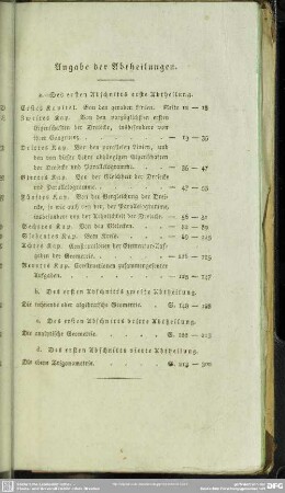 Angabe der Abtheilungen