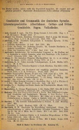 Katalog des Antiquarischen Bücherlagers von Stoll & Bader, vormals R. Bader & Co., Buchhandlung und Antiquariat für in- und ausländische Literatur, Freiburg in Baden. 37. 1882