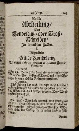 Dritte Abtheilung/ Von Condolentz- oder Trost-Schreiben/ In betrübten Fällen