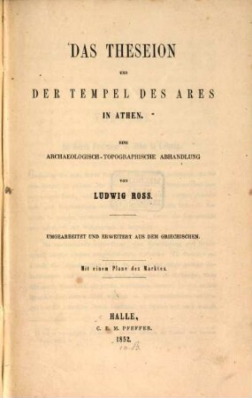 Das Theseion und der Tempel des Ares in Athen : eine archäologisch-topographische Abhandlung