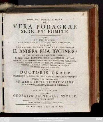 Dissertatio Inavgvralis Medica De Vera Podagrae Sede Et Fomite