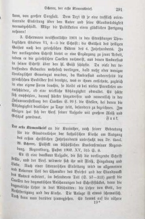 291-292 [Rezension] Scherer, Wilhelm, Der erste Clemensbrief an die Corinther