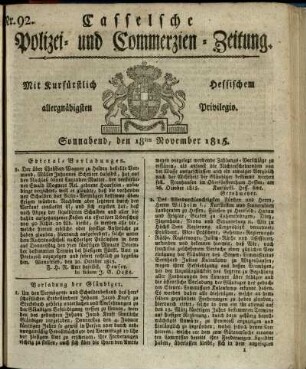 Nr. 92, Sonnabend, den 18ten November 1815