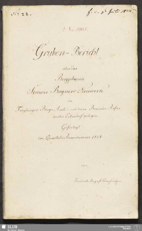 Gruben-Bericht über das Berggebaeude Simon Bogners Neuwerk in Freyberger Berg-Amts- und deren Braender Refier hinter Erbisdorf gelegen - 18.6566 4.